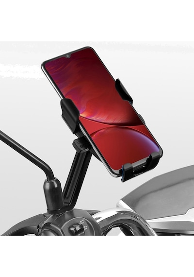 Bisiklet Ve Motosiklet İçin Dikiz Aynası Cep Telefonu Tutucusu Siyah