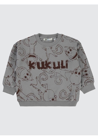 Civil Boys Empirme Kukuli Baskılı 2-5 Yaş Sweatshirt Gri