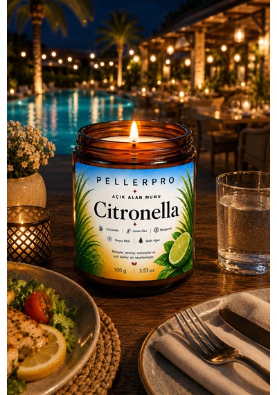 Açık Alanların Tercih Edilen Citronella& Limon Otu Mumu Bahçe Ve Teras Mumu 100gr Beyaz