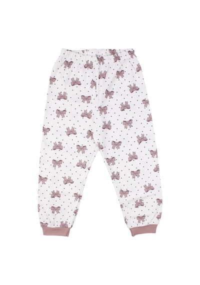 Bebegen Kız Çocuk Ekru Gül Kurusu Fiyonk Baskılı Çıtçıtlı Pijama Çok Renkli