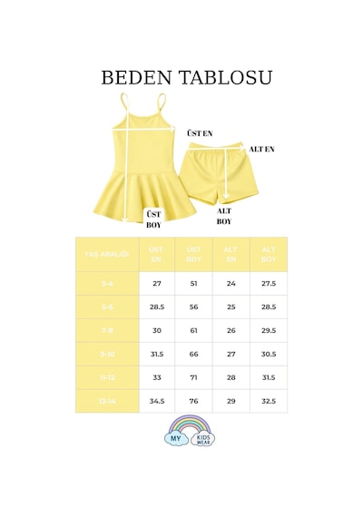 My Kids Wear Kız Çocuk Garson Mayo Elbiseli Şortlu 2 Li Takım 12422 Beyaz - Sarı