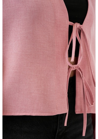 Bigdart Önü Bağlamalı Keten Kimono 960 - Pudra