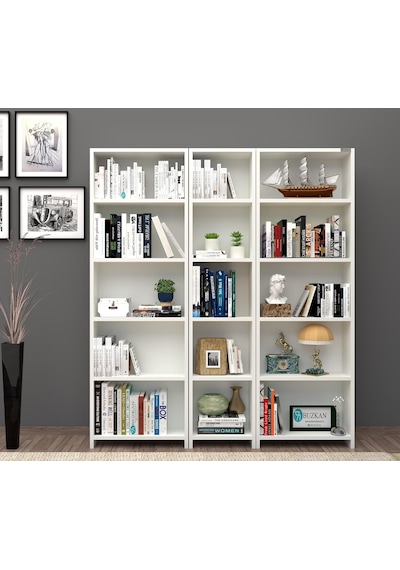 Tr % 100 Mdf Mobilya 5 Raflı Geniş Kitaplık - Beyaz Parlak Genel