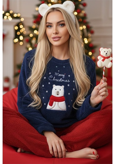 Siyah İnci Wellsoft Kışlık Örme Pijama Takım 25221048 Lacivert