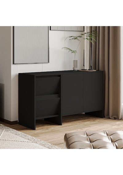 Laris 130 Cm Modern Konsol 4 Kapaklı, Yüksek Ayaklı, Minimalist Tasarım Siyah