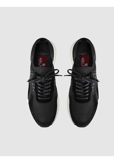 Cabani Siyah Triko Hakiki Deri Erkek Sneaker Ayakkabı