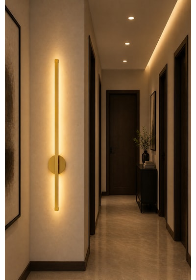 Dekoratif 20w İç Mekan Gold Kasa 3 Renkli Işık Elektrikli 80 Cm Duvar Aplik 1 Adet