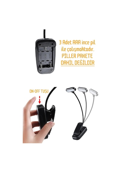 Kitap Okuma Işığı Ledli Klipsli Mini Kitap Okuma Lambası Mandallı Pille Çalışan Işık Masa Lamba