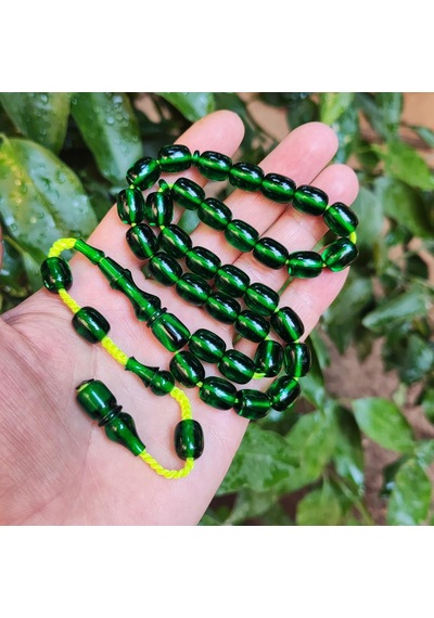 9 x 11 MM Şeffaf Delim Zümrüt Yeşili Katalin Tesbih - Ergin Baran Necef