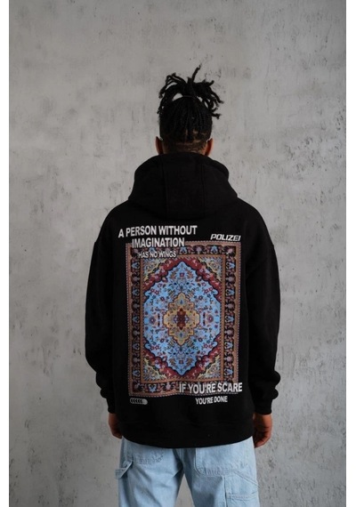 Vexor Erkek Kilim Desen Kapüşonlu - Siyah