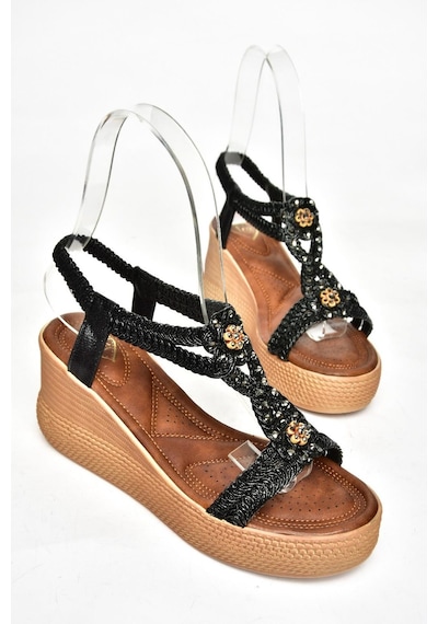 Fox Shoess258188009 Siyah Dolgu Tabanlı Kadın Sandalet Siyah