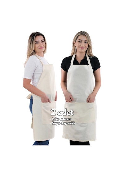 2 Adet Simple Ayarlanabilir Askılı Mutfak Önlüğü Bej