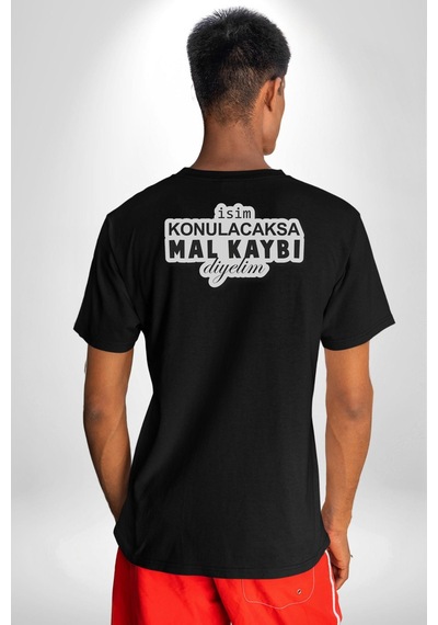 İsim Konulacaksa Mal Kaybı Diyelim Yazılı Pamuklu Unisex Oversize Sırt Dijital Baskılı Siyah T-shirt Siyah