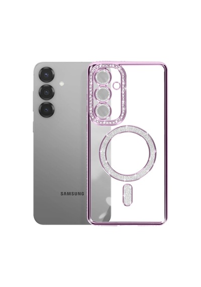 Samsung Galaxy S26 Uyumlu Kılıf Parlak Taşlı Simli M-safe Telefon Kılıfı Kapak Derin Mor