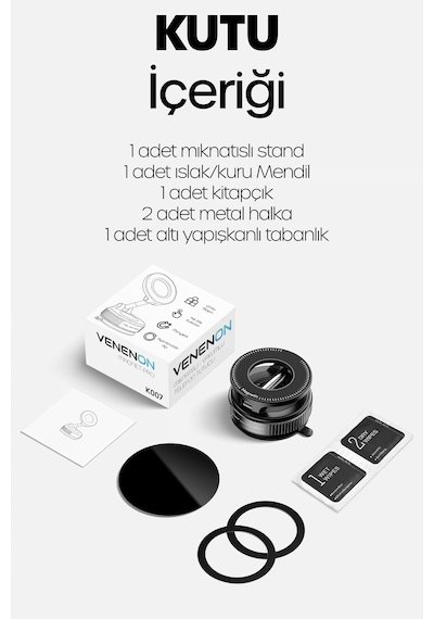 Magnetpro 360 Ayarlanabilir Araç İçi Masa Üstü Vakumlu Mıknatıslı Magsafe Telefon Tutucu Siyah Siyah