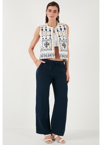 Lela Relaxed Fit Normal Bel Geniş Paça Çift Cepli Keten Bayan Pantolon 668Yp4991 Lacivert Lela Relaxed Fit Normal Bel Geniş Paça Çift Cepli Keten Bayan Pantolon 668Yp4991 Lacivert