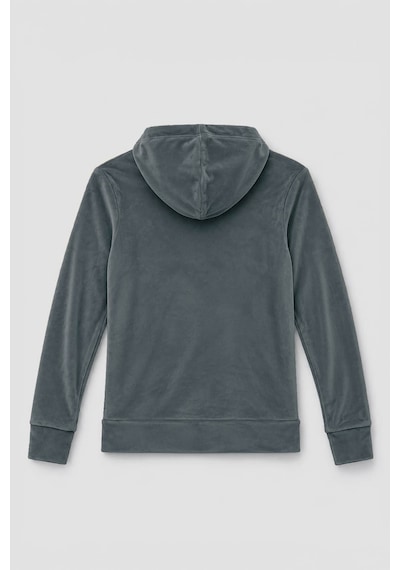 Markapia Kadın Kapüşonlu Cepli Yumuşak Kadife Dokulu Sweatshirt Füme