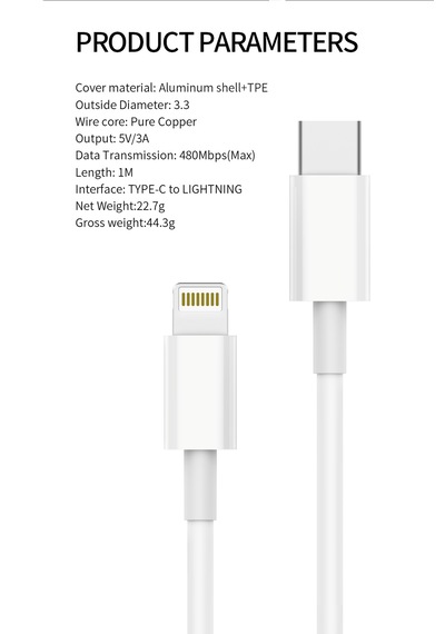 Type C To Lightning Data Ve Şarj Kablosu 1m Type C To Lightning