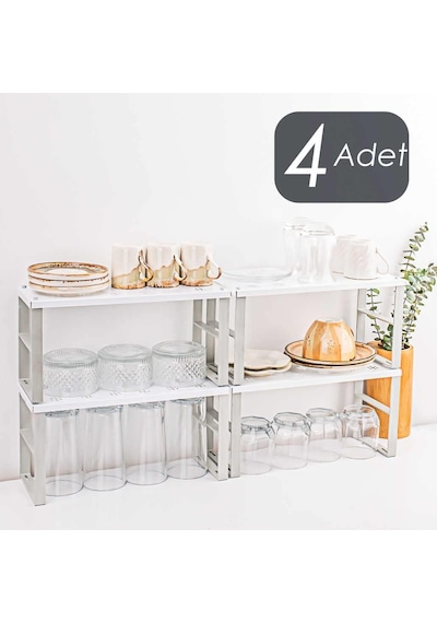 Ayrex Org-02 4lü Raf Düzenleyici - Dolap İçi Düzenleyici Raf - Tabak Bardak Rafı - Raf Yükseltici Diğer
