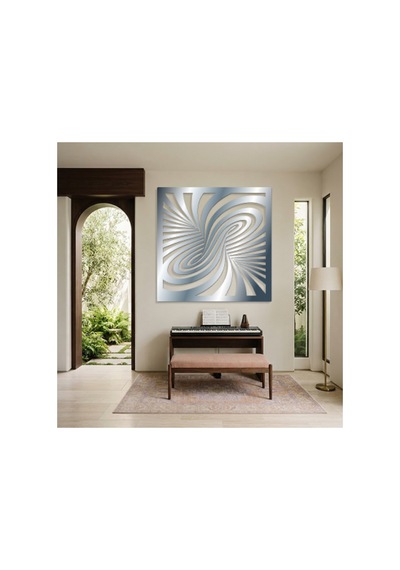 Optik İllüzyon Metal Duvar Tablosu - Metal Duvar Sanatı - Duvar Dekoru - 75 X 75 Cm Krom