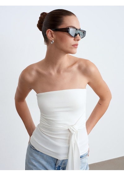 Dilvin 32841 Bağlamalı Bandeau Top-ekru