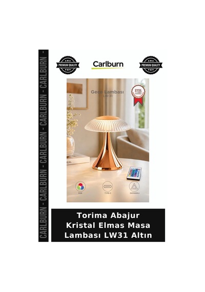 Premium Torima Abajur Kristal Elmas Masa Lambası Lw31 Altın Dekoratif Lamba Işık Cihazı Aydınlatma Diğer