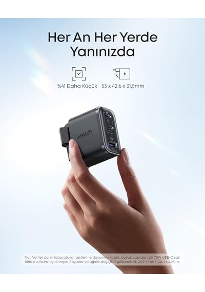 Nano Usb-c Şarj Cihazı, 3 Bağlantı Noktalı Type-c Şarj Cihazı, 70w, Kompakt Ve Şık Tasarım, Siyah - A121a
