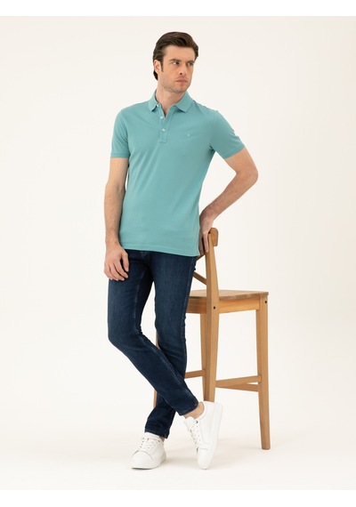 Mint Melanj Slim Fit Polo Yaka Merserize T-shirt Yeşil