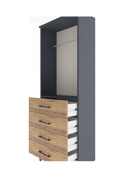 Arges Dolap Tek Raflı 4 Çekmeceli Tek Askılı 60x30x163 Antrasit-çam Antrasit