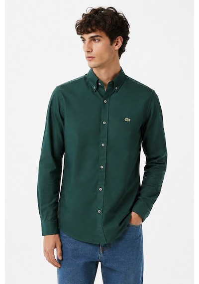 Lacoste Mens Slim Fit Green Shirt Dar Kesim Pamuklu Erkek Gömlek Yeşil