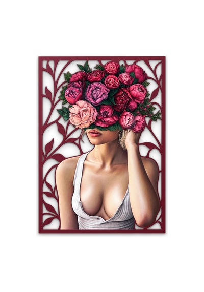 Gül Taçlı Kadın Portresi - Metal Tablo - Dec0295 68 X 95 Cm Çok Renkli