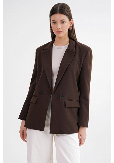 Mixray 4516 Kadın Bezayağı Blazer Ceket Kahve