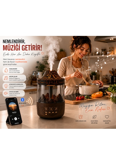 Ortam Nemlendirici, Bluetooth Hoparlör Ve Gece Lambası Bir Arada