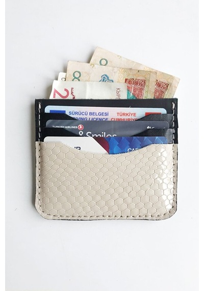 Vip Gift Cüzdan Kartlık Hakiki Deri Krem Rengi Çok Renkli