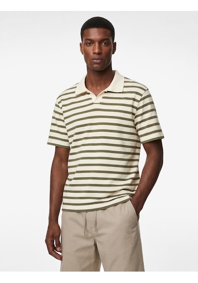Koton Regular Fit Kısa Kollu Polo Yaka Çizgili Tişört Haki Çizgili 6sam10388mk