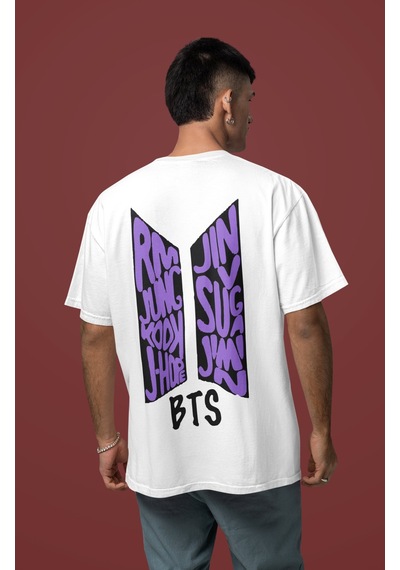 Sevbano Bts Sırt Baskılı Unisex Oversize Müzik Grubu Tişört Beyaz