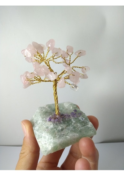 Pembe Kuvars Taşı Hayat Ağacı Biblo / Doğaltaş Ağaç Biblo (546687013)