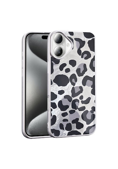 Apple Uyumlu iPhone 16 Plus Kılıf Desenli Zore Mep Kapak Gri Leopar