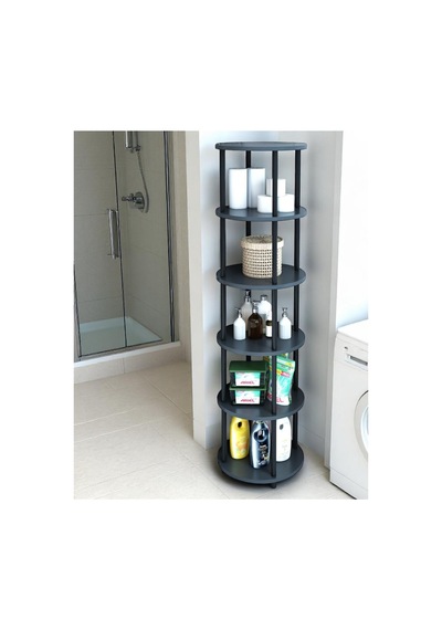 6 Raflı Yuvarlak Banyo Dolabı Rafı Banyo Düzenleyici Banyo Kileri Havlu Dolabı, Kolay Kurulum Antrasit