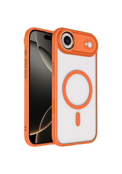 Nourthkiingdom Apple Uyumlu iPhone 17 Air Kılıf Wireless Şarj Özellikli Zore Krom M-safe Silikon Kapak - Turuncu Turuncu