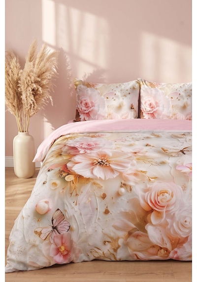 Pembe Elara 3d Flower Çift Kişilik Nevresim Takımı 4 Parça