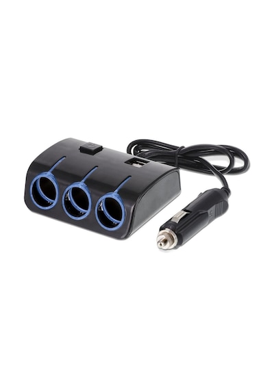 12/24V Çift Usbli 3Lü Oto Çakmaklık Çoklayıcı Siyah