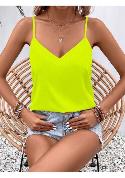 Butik İstanbul Kadın Ip Askılı V Yakalı Viskon Bluz Sarı