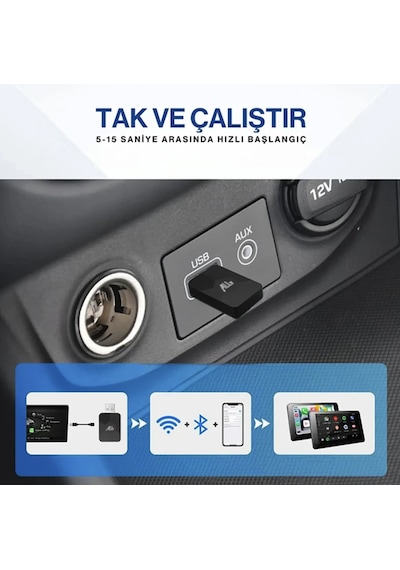 Kablosuz Carplay Adaptörü İphone & Android Uyumlu Bağlantı Kopmaz Yeni Nesil - 9014427374683 Diğer