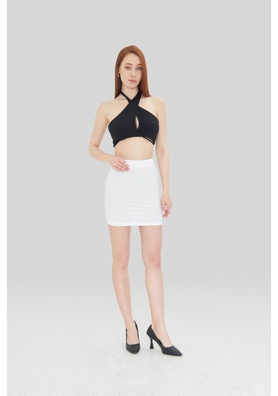 Lesa Wear Yüksek Bel Likralı Mini Etek Beyaz