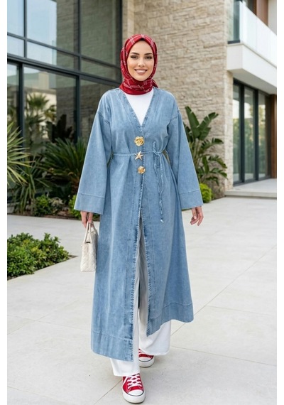 Hb Harma Time Butik Kadın Rüveyda Tokalı Açık Kot Mavi Kap Mavi Mavi