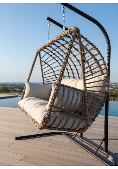Lüx Çift Kişilik Rattan Bahçe Ve Balkon Salıncağı Kahverengi