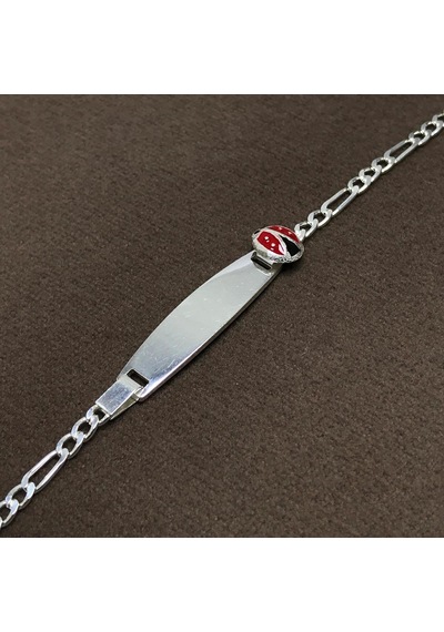 Uğur Böceği İsimli Gümüş Bebek Künyesi Çocuk Bileklik  Csb03