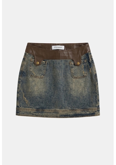 Kadın Koyu Kot 2w6-8 Straight Deri Detaylı Esnek Kumaş Tasarım Mini Denim Etek
