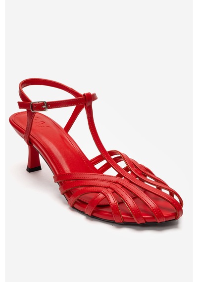Luvishoes Luvi Shoes Felip Kırmızı Cilt Bantlı Kadın Kısa Topuklu Ayakkabı Kırmızı